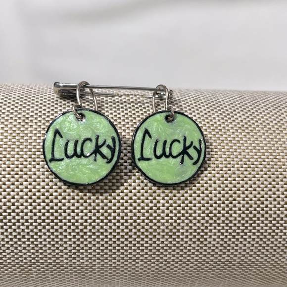 Earrings Enamel "Lucky" Green & Black-OS - Picture 1 of 1